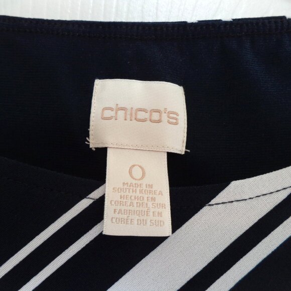 Chico's Womens Black White Pleated Lined Knit Kit Stripe Sleeveless Blouse Sz 0 - Picture 3 of 10